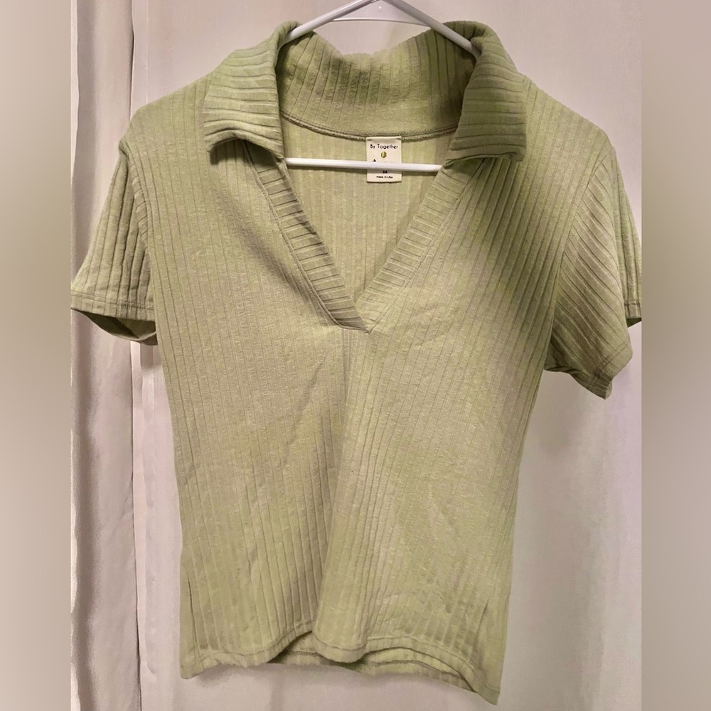 Light sage green knit polo shirt